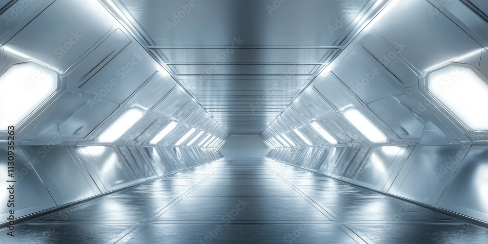 Poster abstract metallic silver background with glowing hexagonal shapes. soft white lights illuminate the 