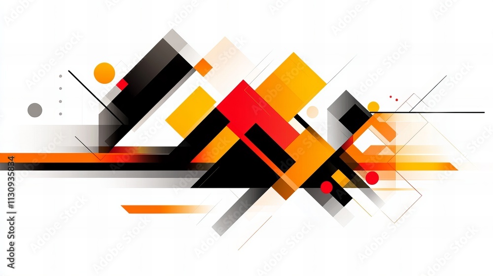 Poster abstract geometric design featuring bold colors like red, black, and yellow, creating a dynamic visu