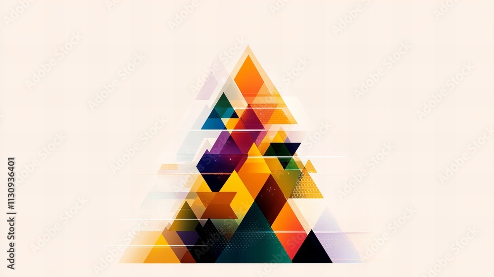 Poster abstract art featuring a vibrant triangle composed of colorful geometric shapes.