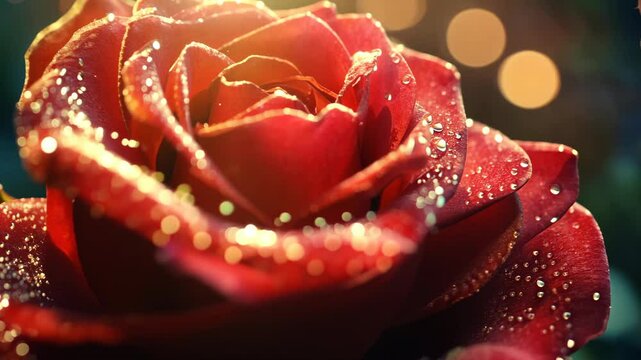 Close-up of a single dew-covered rose petal, shimmering digital pic