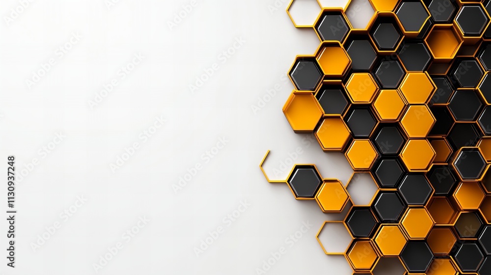 Poster a vibrant pattern of black and yellow hexagons forms an abstract design, creating a striking visual 
