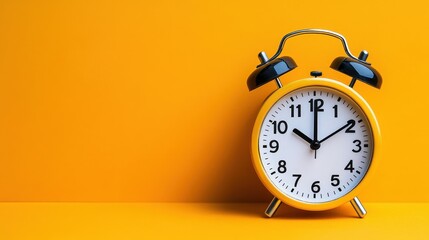 Bright and Cheerful Yellow Alarm Clock on a Vibrant Yellow Background, Symbolizing Time Management, Positivity, and Morning Motivation in Daily Life