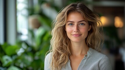 Obraz premium A woman employee and business portrait in an office promotes environment sustainability and nature