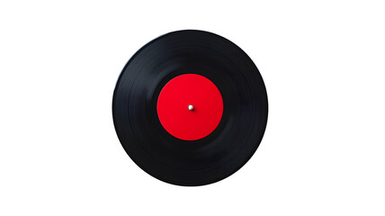 A black vinyl record with a red center.