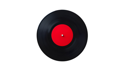 A black vinyl record with a red center.
