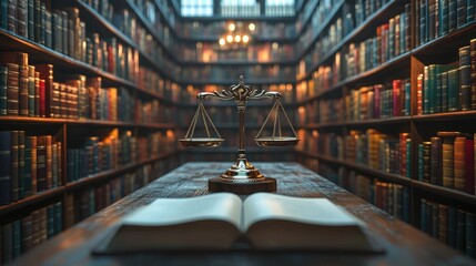 Fototapeta premium Legal Fraternity: A Book on a Table Symbolizing Justice, Law, and Education for Professional Development and Knowledge Sharing
