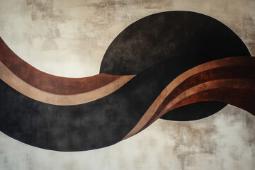 Obraz premium A dramatic abstract sphere with deep mahogany waves, minimalistic and refined on a muted beige canvas.