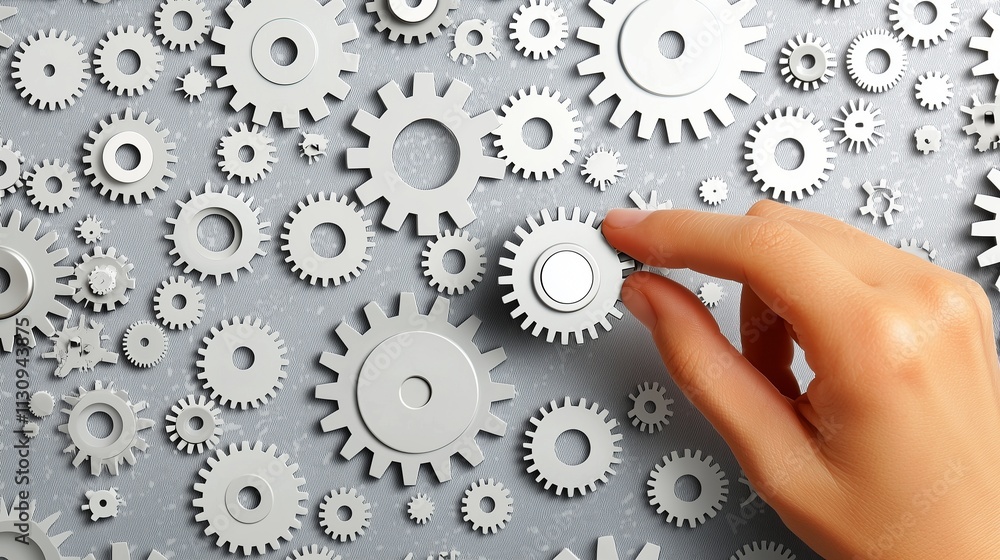 Aufkleber a hand adjusts gears, symbolizing api connections in middleware solutions.