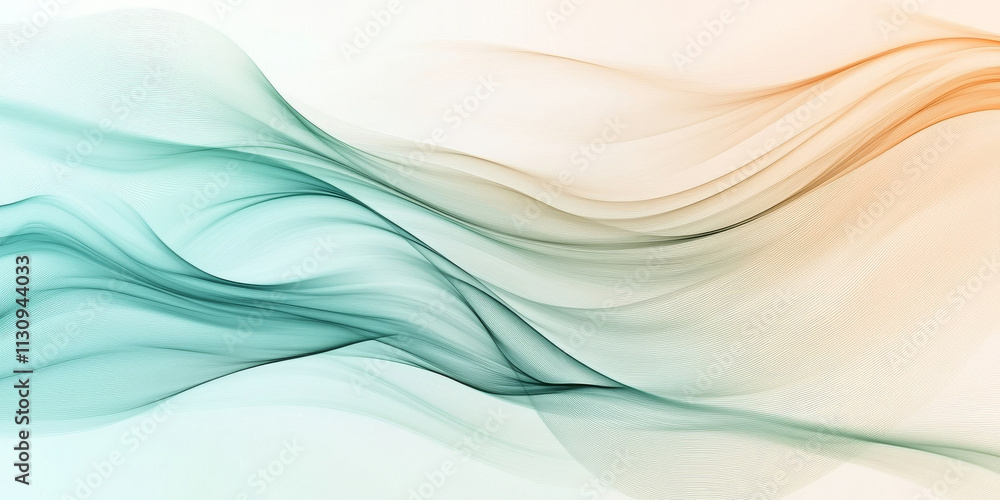 Poster soft teal and light peach abstract backdrop with gentle flowing curves. the gradients blend seamless