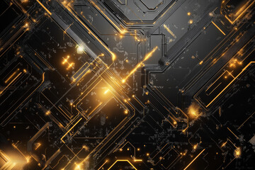 Fototapeta premium An elegant digital technology design with softly glowing patterns and geometric shapes in gold and silver.