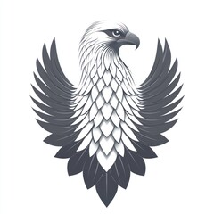 Obraz premium Majestic eagle emblem with spread wings, detailed design, in grayscale.