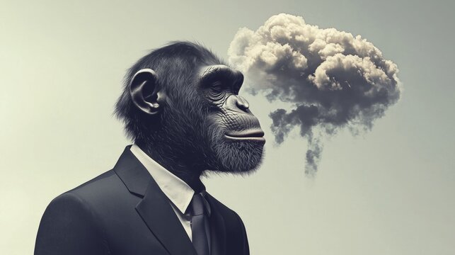Evolution shown as a monkey evolving directly into a businessman in a suit. 