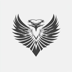 Obraz premium Stylized eagle head with wings, monochrome vector illustration.