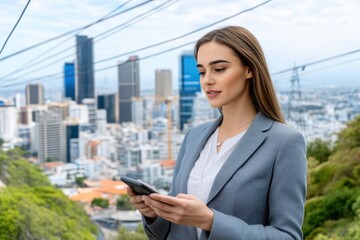 Fototapeta premium Businesswoman Analyzing Strategy with Power Lines Visible