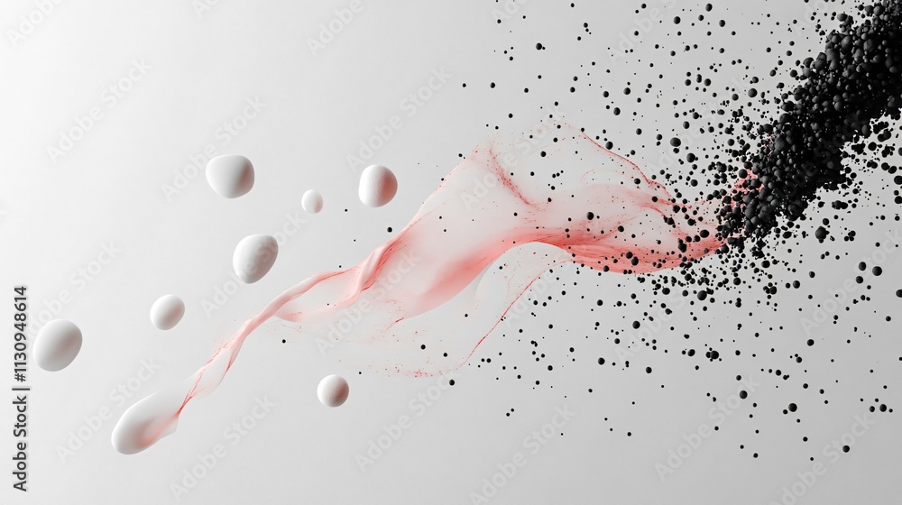 Poster abstract pink and black particles flowing in a dynamic composition