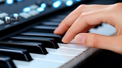 Fototapeta premium Close-up Hand Playing Keyboard Synth - Close-up photography