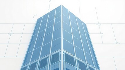 Obraz premium Blue print photo effect mockup with white background and grid lines, mockup, architecture, technology