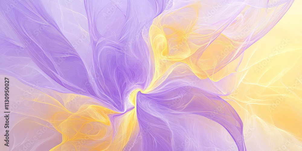 Poster bright yellow and soft lavender abstract background with flowing curves and delicate gradients. the 