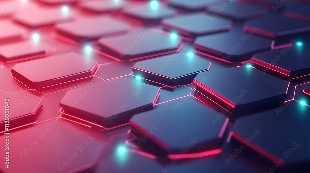 Poster dynamic hexagonal patterns futuristic digital space abstract art illuminated environment close-up vi