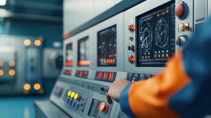 Fototapeta premium Digital control room for managing a renewable energy grid, filled with holograms