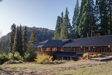 Nahuel Huapi national park, Neuquen Province, Argentina - May 7th, 2023 - Wooden building.