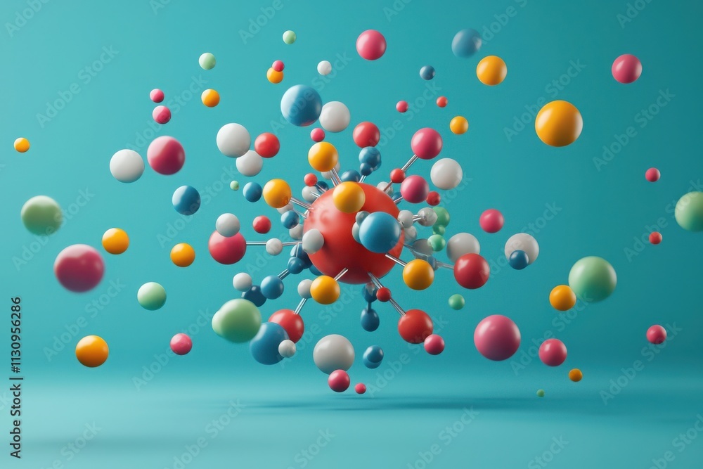 Aufkleber dynamic visualization of nuclear fission concept studio setting 3d animation colorful particles burs