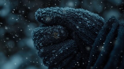 Fototapeta premium Frosty Gloves in Snowy Winter Scene