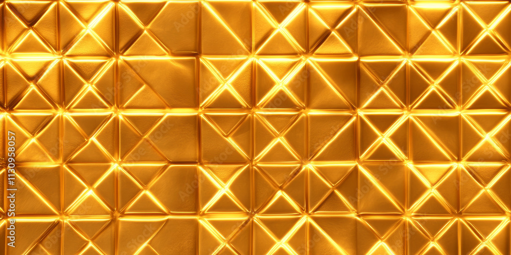 Poster brilliant golden background with a high-tech triangular block structure. the wall's texture, with gl