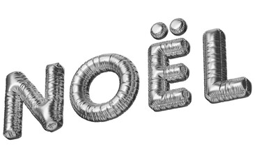 Noël. The inscription in the form of silver balloons. 3D illustration of inflated letters on a transparent background.