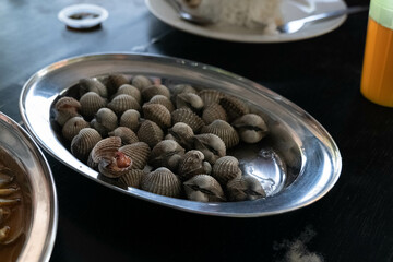 Boiled cockle shell being served as lunch in Malaysia