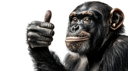 A chimpanzee giving a thumbs-up gesture.