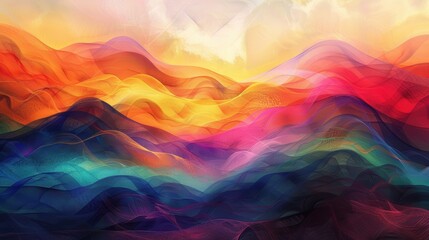 Vibrant Abstract Landscape with Flowing Waves of Color at Sunset