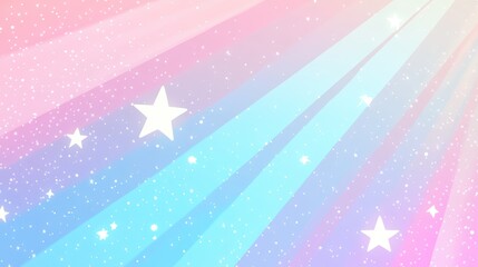 Pink-blue pastel light rays background with halftone effect and stars in manga, comics style.