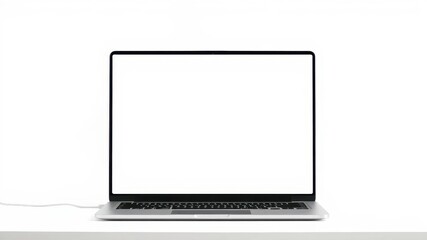 Fototapeta premium Modern laptop computer mockup on white background with sleek design and empty screen for customization and branding, technology, design