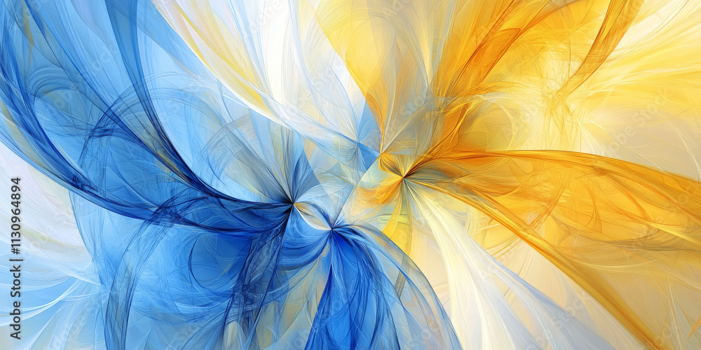 Poster bright electric blue and pale yellow abstract background with dynamic flowing shapes. gradients crea