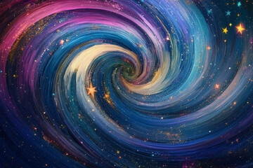 A dynamic stars background with multicolored stars shining brightly over a swirling nebula in pinks and blues.