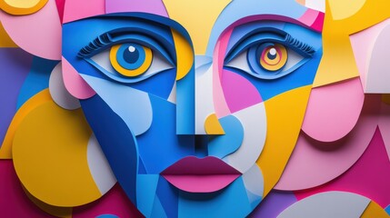 Colorful Abstract Face Art with Geometric Shapes and Designs