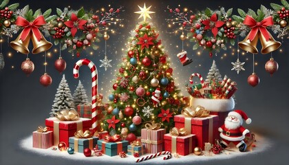 PNG Festive Christmas tree with gifts