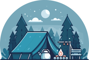 Illustration of a Cozy Blue Tent - Camping and Outdoor Adventure Concept
