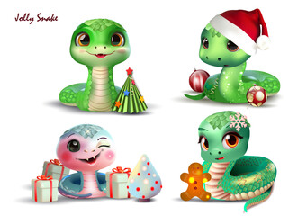 Obraz premium Set of cute little snakes. Symbol of the year 2025