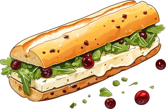 sandwich with cranberry and arugula, food art clip art preview