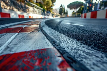 Monaco Montecarlo Grand Prix car race on street circuit with asphalt and curbs