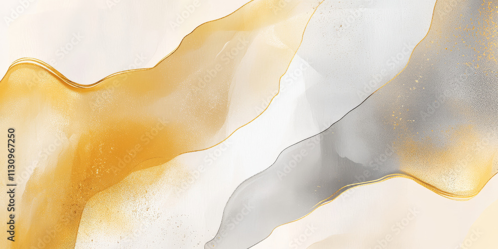 Poster muted gold and silver abstract background with smooth, fluid shapes. the gradients create an elegant