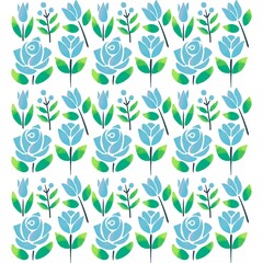 Minimalistic Isolated Seamless floral pattern set and pack of flowers and plants on white background colourful wallpaper paper wrap blue Tulip tulips and rose roses