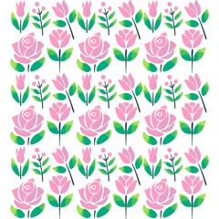 Minimalistic Isolated Seamless floral pattern set and pack of flowers and plants on white background colourful wallpaper paper wrap pink Tulip tulips and rose roses