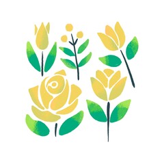 Minimalistic Isolated Seamless floral pattern set and pack of flowers and plants on white background colourful wallpaper paper wrap yellow Tulip tulips and rose roses