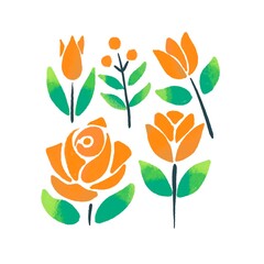 Minimalistic Isolated Seamless floral pattern set and pack of flowers and plants on white background colourful wallpaper paper wrap orange Tulip tulips and rose roses