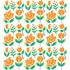 Minimalistic Isolated Seamless floral pattern set and pack of flowers and plants on white background colourful wallpaper paper wrap orange Tulip tulips and rose roses