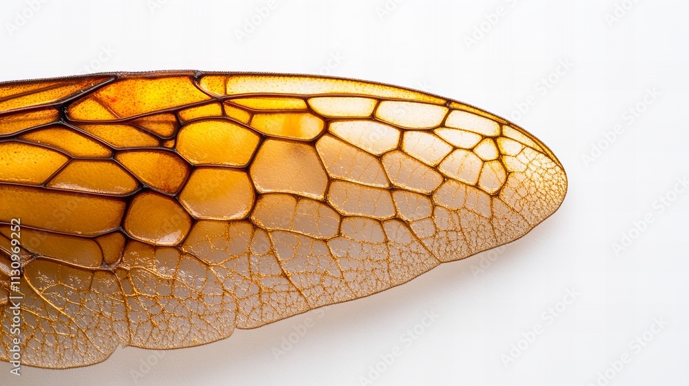 Poster close-up of a translucent insect wing showcasing intricate patterns and a warm amber hue.