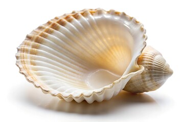 Open white seashell isolated on a white background 